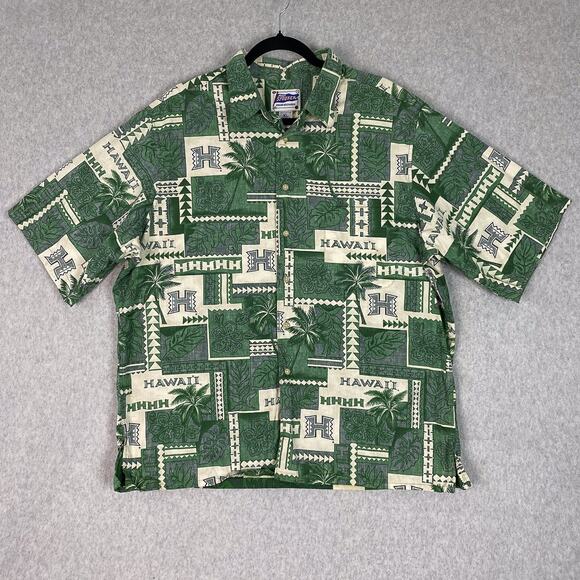 Reyn Spooner Hawaiian Shirt Mens XL University of Hawaii Short Sleeve Button Up - Picture 2 of 7